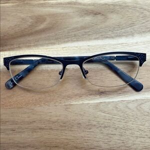 Phoebe Eyeglasses P273BLU Half Rim Frames Blue Tortoise Shell Temple 50-16-135